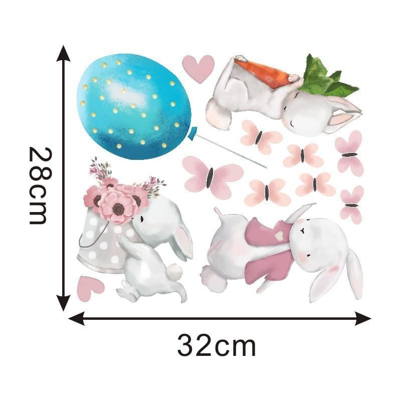 Watercolor Cartoon Bunny Wall Stickers Baby Nursery Wall Decals for Kids Room Living Room Bedroom Home Decor Rabbit Stickers PVC