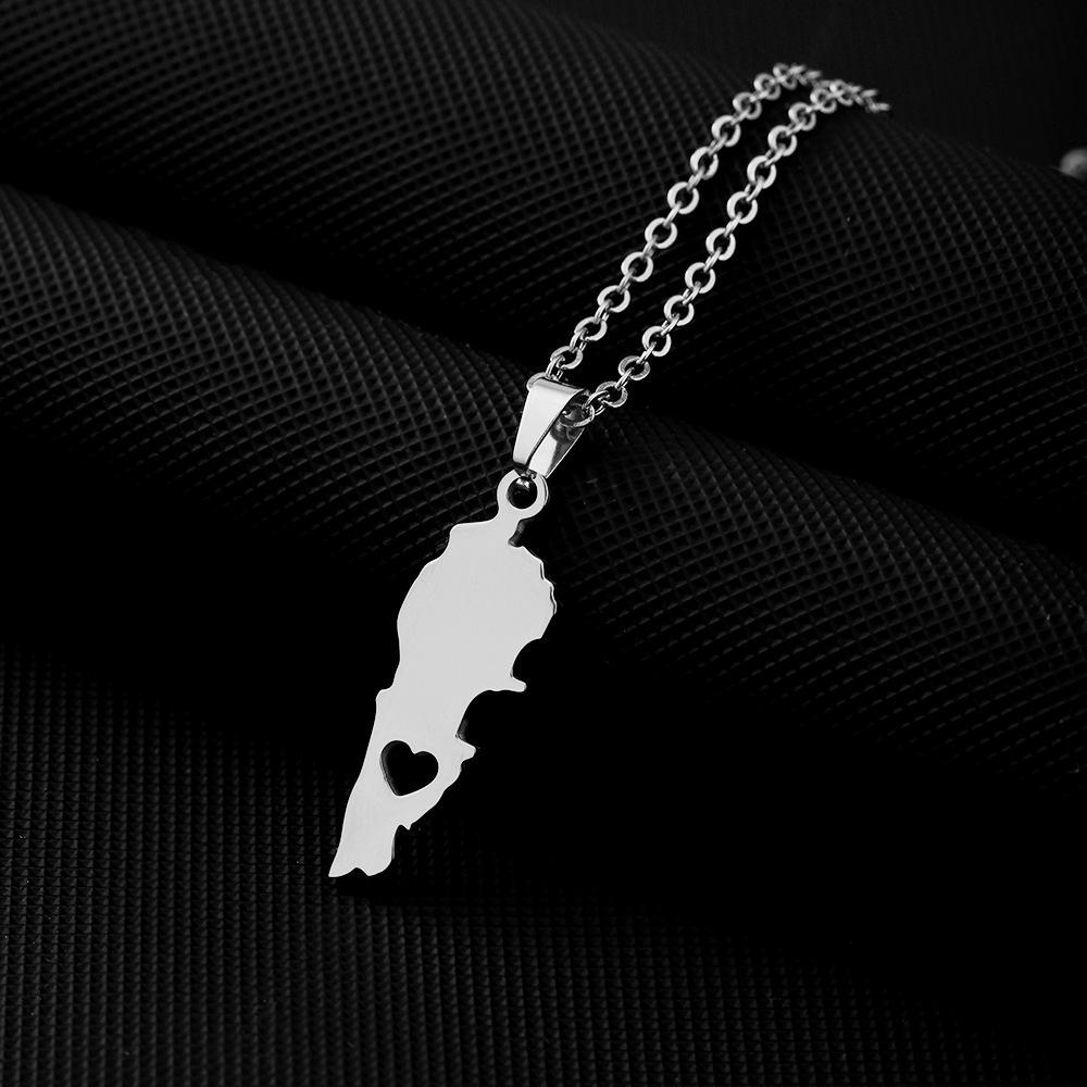 

Enamel Lebanon Map Flag Stainless steel Necklace Pendant Women Lebanese Gold Color Ethnic Party Zircon Gifts 50cm