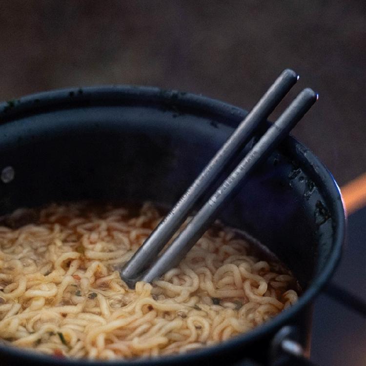 Foldable Titaniums Chopsticks With Front Grooves Nonslip Small Storage Folding Spoon Fork for Camping Activity