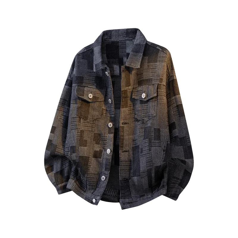

2026 Spring Men Washed Denim Jacket Men Retro Grid Jacket Male Casual Hip Hop High Street Coats Fashion Loose Couple Outerwear L чорний