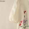 ZANZEA Women Turn Down Collar Casual Floral Print Short Sleeve Blouse