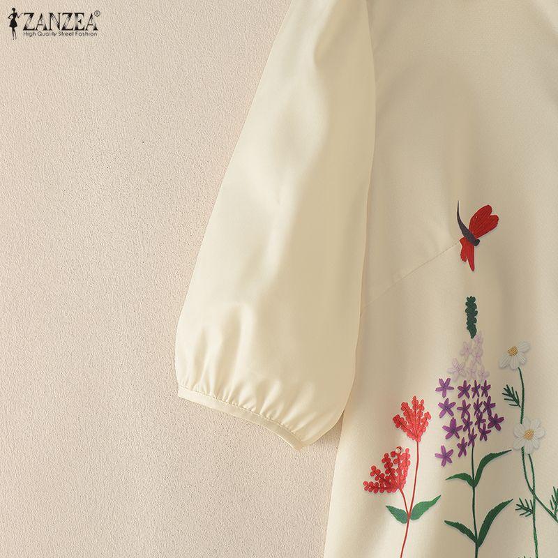 ZANZEA Women Turn Down Collar Casual Floral Print Short Sleeve Blouse