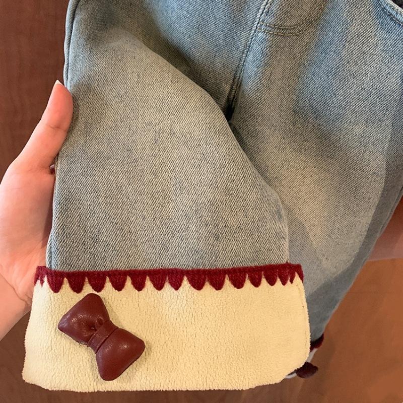 Girls' Velvet Thickened Jeans New Korean Children's Baby Girls' Fashionable Versatile Children's Pants  Autumn and Winter