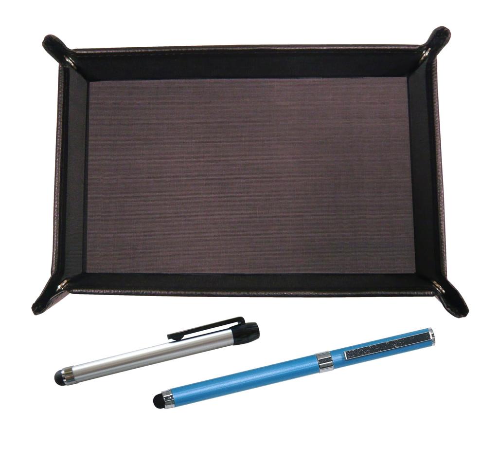 Pen Tray In Chocolate Colored Cowhide with Metal Touch Silver and Smartphone Cap Ballpoint Pen Extra Blue Touch/metal Set, TRATYO-ALST-QSJW700-L