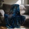 1pc Zeal Lily Flannel Blanket - Deep Blue Starry Night Sky with Golden Stars, Soft Warm All-Season Luxury Throw for Bed, Sofa