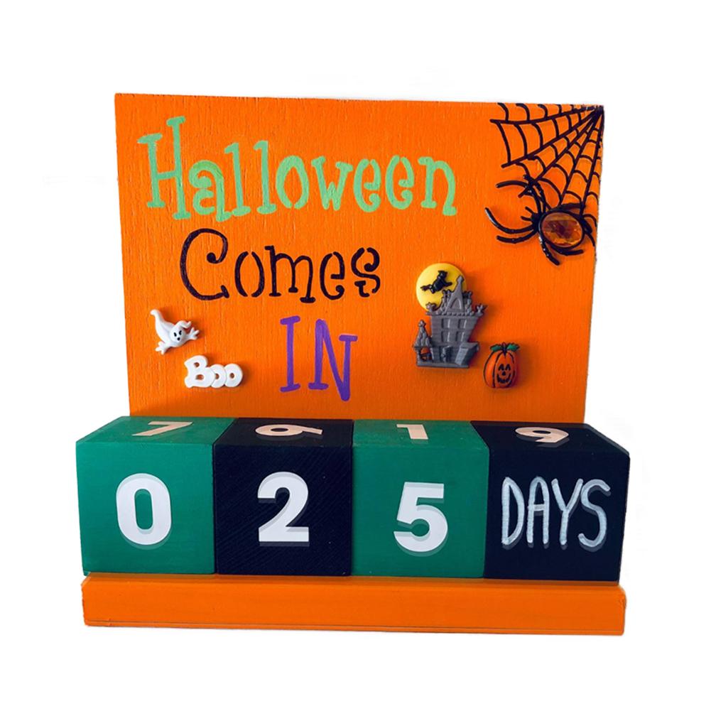 

Обратный отсчет Календарь Блок Хэллоуин Домашний Креативный Настольный Деревянный Адвент Календарь 3D Деревянный Головоломка Украшение Настольный Орнамент