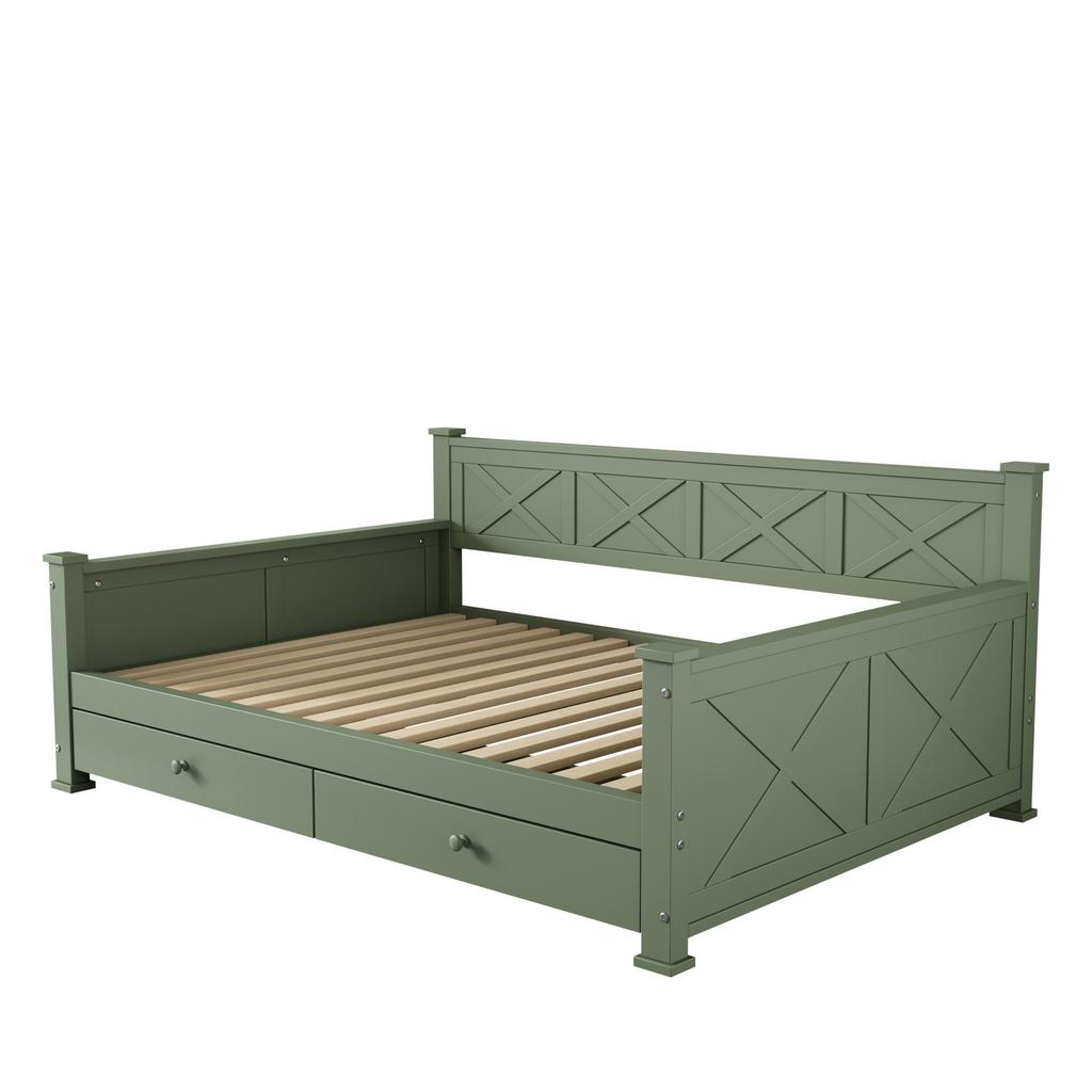 Schlafsofa Flieks 90x200 Tagesbett mit Stauraum, Funktionsbett mit 2 Schubladen, Grün