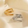 Stainless Steel Gold Color Geometric Open Rings For Women Vintage Metal Irregular Hollow Adjustable Ring Jewelry Gift