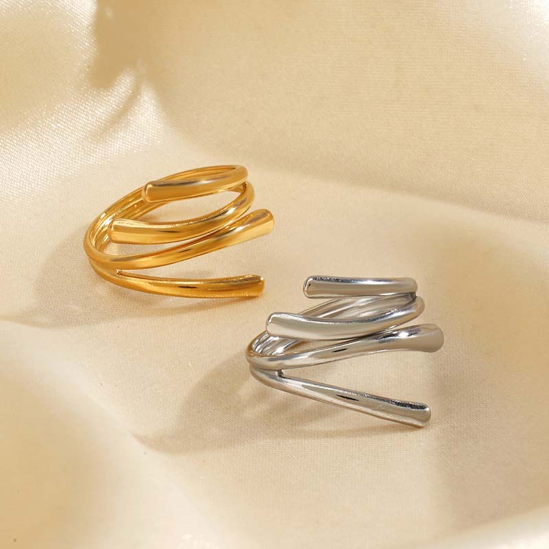 Stainless Steel Gold Color Geometric Open Rings For Women Vintage Metal Irregular Hollow Adjustable Ring Jewelry Gift