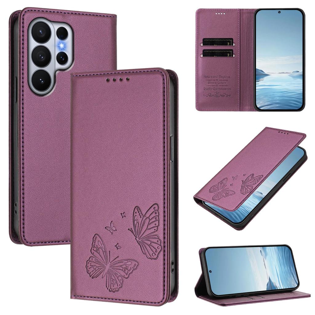 Butterfly Embossed Cards Solt Wallet Leather Case For Samsung S26 Ultra S25 S24 Plus S23 S22 A17 A07 A57 A37 A16 A26 RFID Cover