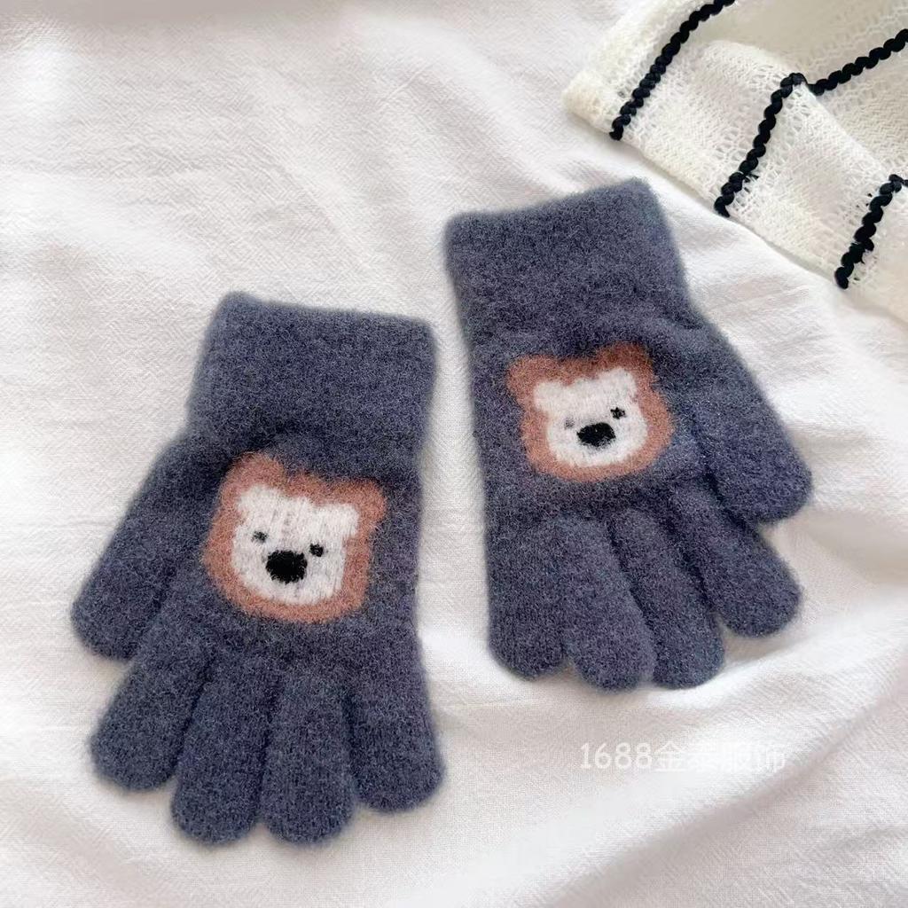 2-6 Year Old Children's Cartoon Bear Gloves Winter Warm Boys' Five-finger 25 New Full-finger Warm Gloves