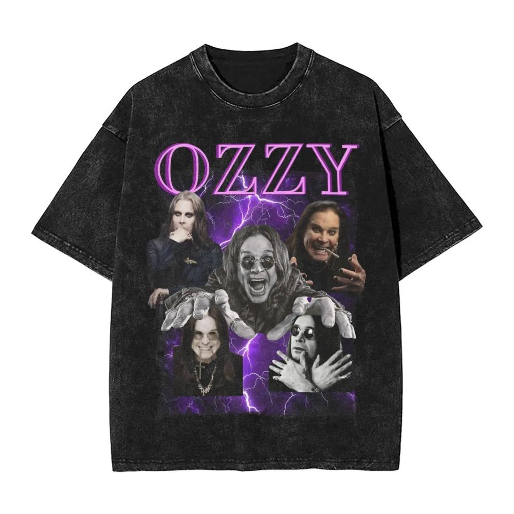 Übergroßes Vintage-Kurzarm-T-Shirt im Acid-Wash-Look mit Ozzy Osbourne Live-Bühnen-Metallhand-Grafikdruck