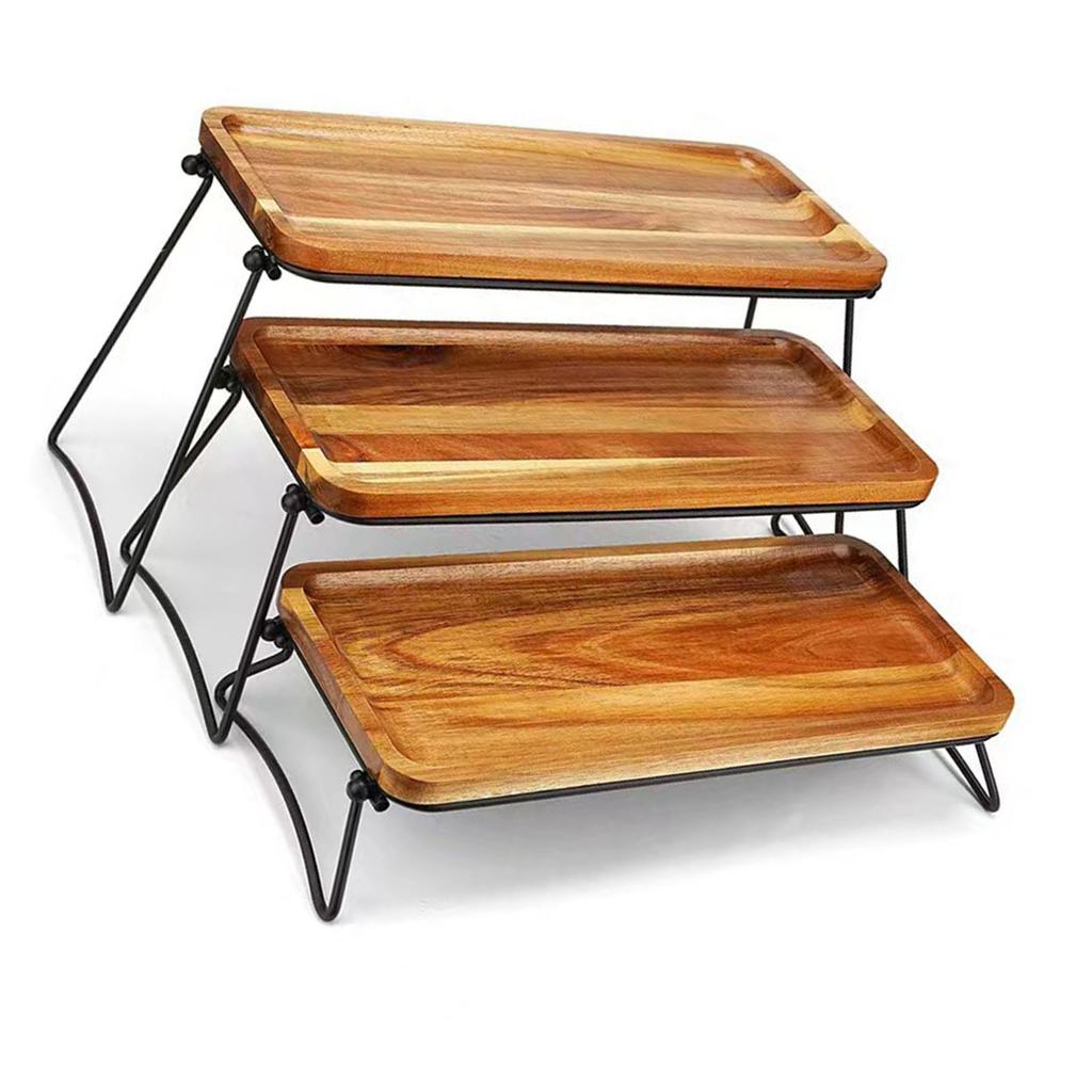 3 Tier Serving Stand Large Wood Dinner Serving Platter Tray for Appetizer Snack Fruit Cup Cake Wood