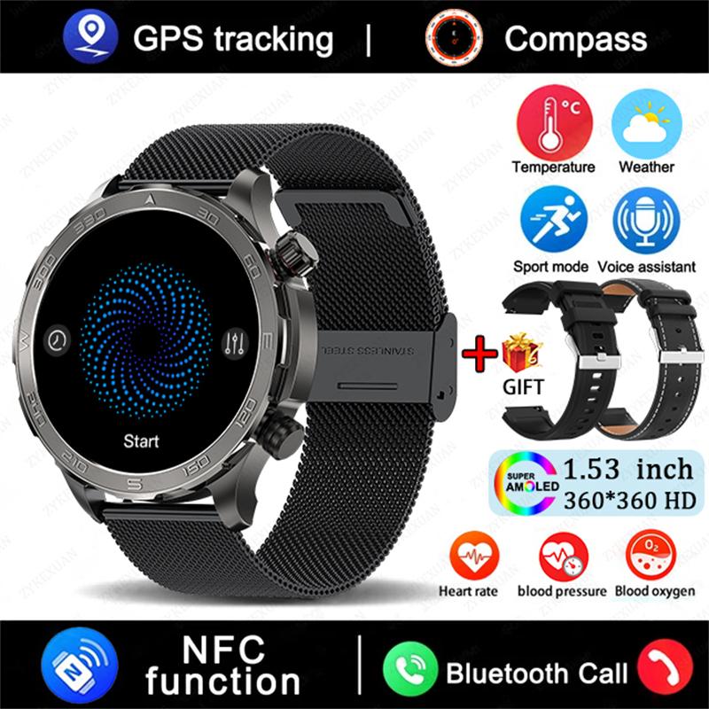 GPS Track Smart Watch AMOLED Screen Always Show Time Sports Fitness Heart Rate IP68 Waterproof Compass Call  New Smartwatch