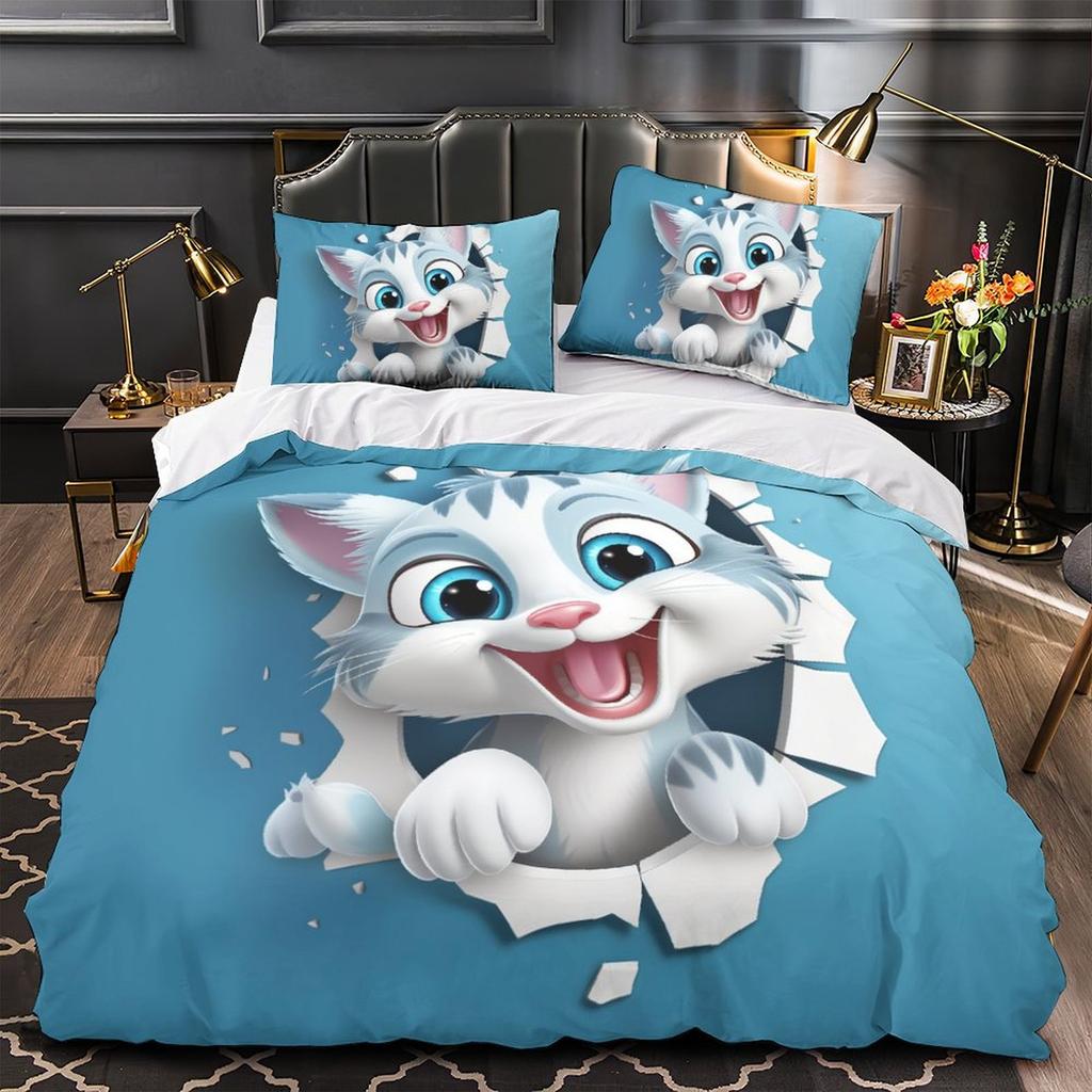 3D Cartoon Animal Bedding Set Kid Boys and Girls Teens Duvet Cover Pillowcases 2/3pcs for Single and Double Bed Birthday Gifts
