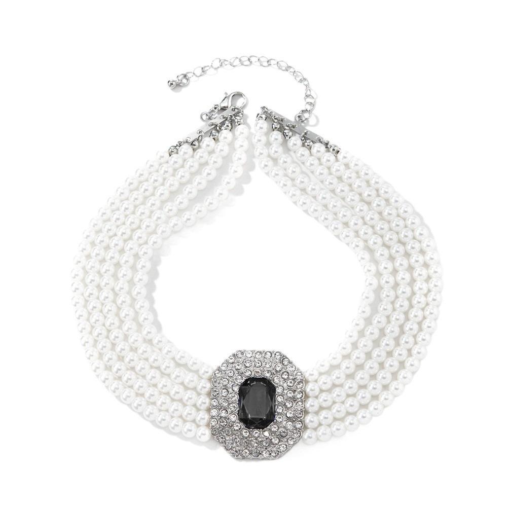 Five Layer Pearl Multilayer Necklace Charm Women Choker Luxury Rhinestone Necklace  Girls