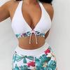 Maillot de bain bikini fendu à imprimé multicolore pour femme avec cordon de serrage et coupe plate sur les jambes