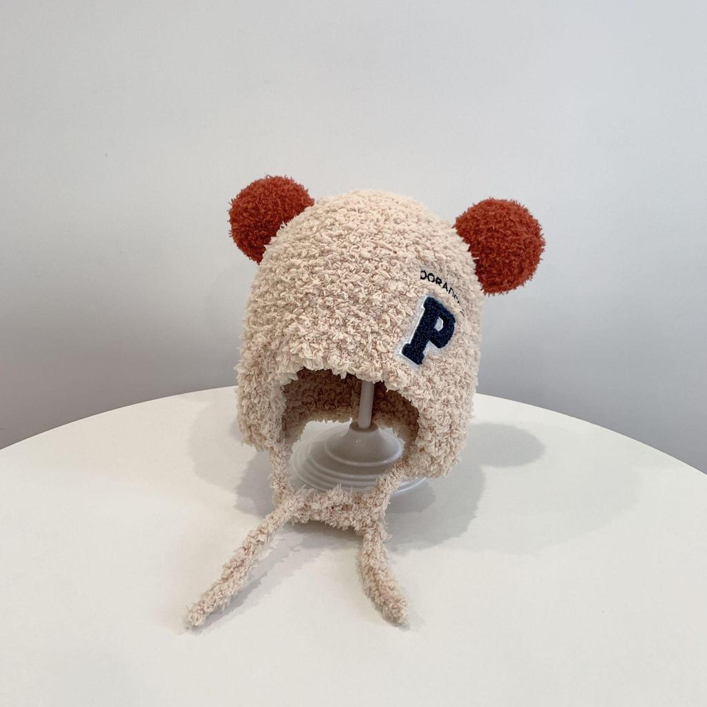 Moda infantil boné outono inverno letra P gorros protetores de orelha bonés de cabeça para meninos meninas bebê bombardeiro chapéus unissex 1 2 3 4 anos
