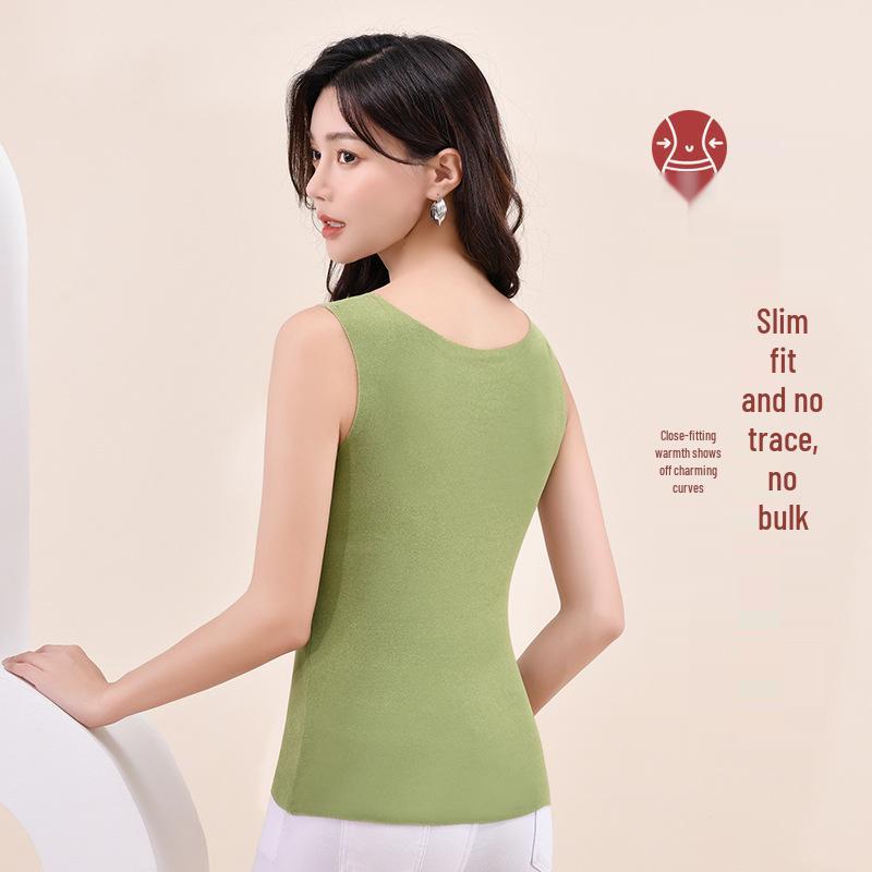 Women's Thick Fleece Seamless Vest - Solid Color Slim Fit, Double-Sided Brushed Base Layer for Autumn & Winter Warmth