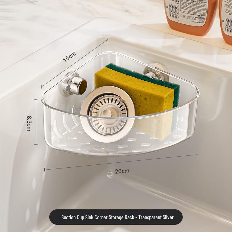 Wall-Mounted Kitchen Organizer with Suction Cup & Hanging Rod for Sponge and Dishcloth