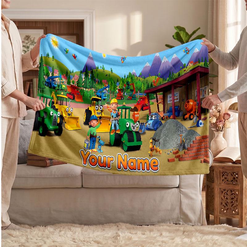 Bob der Baumeister Personalisierte Flanelldecke, Individuell Bedruckter Name, Warme Weiche Decke für Sofa Bett