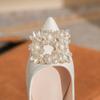 New Pointed High Heels Large Size Plus Wide Women's Shoes Pearl Square Buckle Single Shoes Wedding Shoes