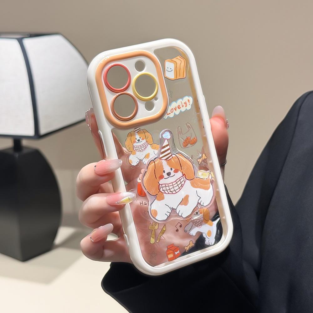 Applicable Apple 16Promax Mobile Phone Case Puppy Holder iPhone15 Cream Case 17 Protective Case Ins Cartoon