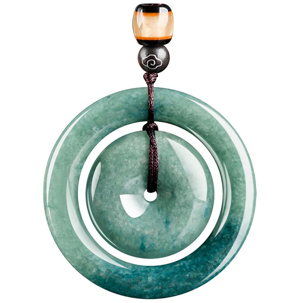 Natural Green Jadeite Carved Double Round Buckle Lucky Pendant Amulet Necklace Luxury Jade Vintage Trendy Jewelry