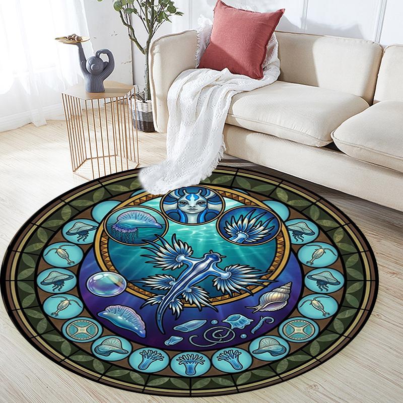 Aquatic Life Mandala Round Area Rug Under Office Chairs Bedroom Living Room Home Decor