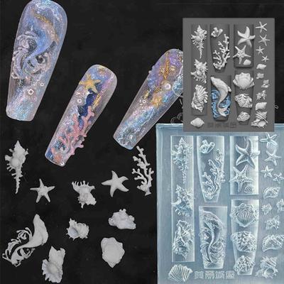 Silikon-Nagelkunst-Formenset mit Meeresmotiven und Wal- und Muschel-Designs für die Maniküre. Modische Nagelkunst-Designformen
