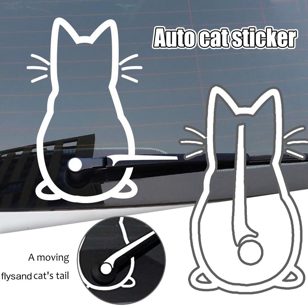 Funny Moving Tail Cat Car Sticker Window Wiper Decals Rear Windshield Sticker Reflective Car Animal Sticker Notebook Decoration