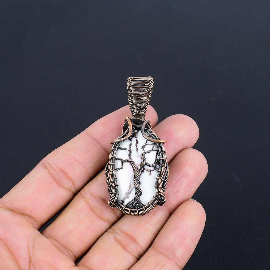 White Coral 999 Copper Wire Wrapped Pendant, Handmade Gemstone Pendant Jewelry, Gifts For Wife Brand New Pendant