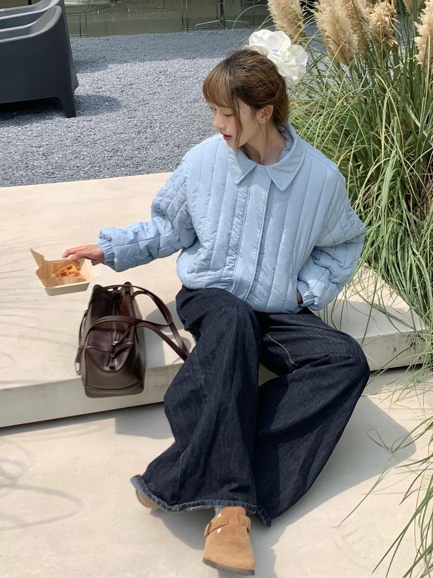 

Женская стеганая хлопковая куртка в корейском стиле - Зимняя коллекция 2025 M (Recommended 105-120 jin) светло-синий