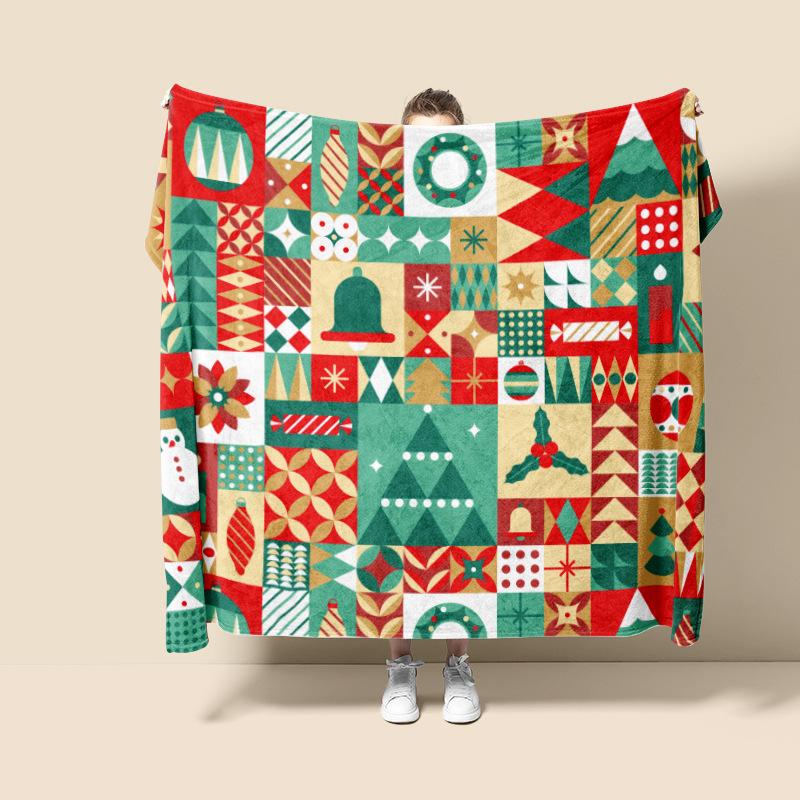 Christmas Digital Printed Flannel Blanket Cover Nap Air Conditioner Cover Universal Blanket Holiday Thickened Sofa Blankets 75x90cm