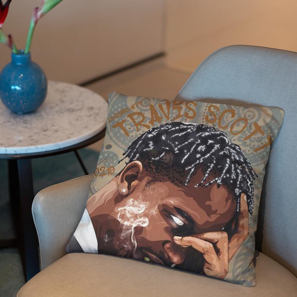 T-Travis S-Scott Cushion Cover 2-in-1 Reversible Plush Pillow Cover | Car/Sofa/Bed | Perfect Gift