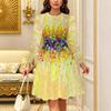 Women Long Sleeve Round Neck Midi Dress Retro Paisley Floral Swirl Print Flared Casual Dress