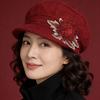 Women's Hat Fleece-lined Ear Protection Hat New Arrival Rabbit Fur Embroider Flower Octagonal Hat Red Classy Hat