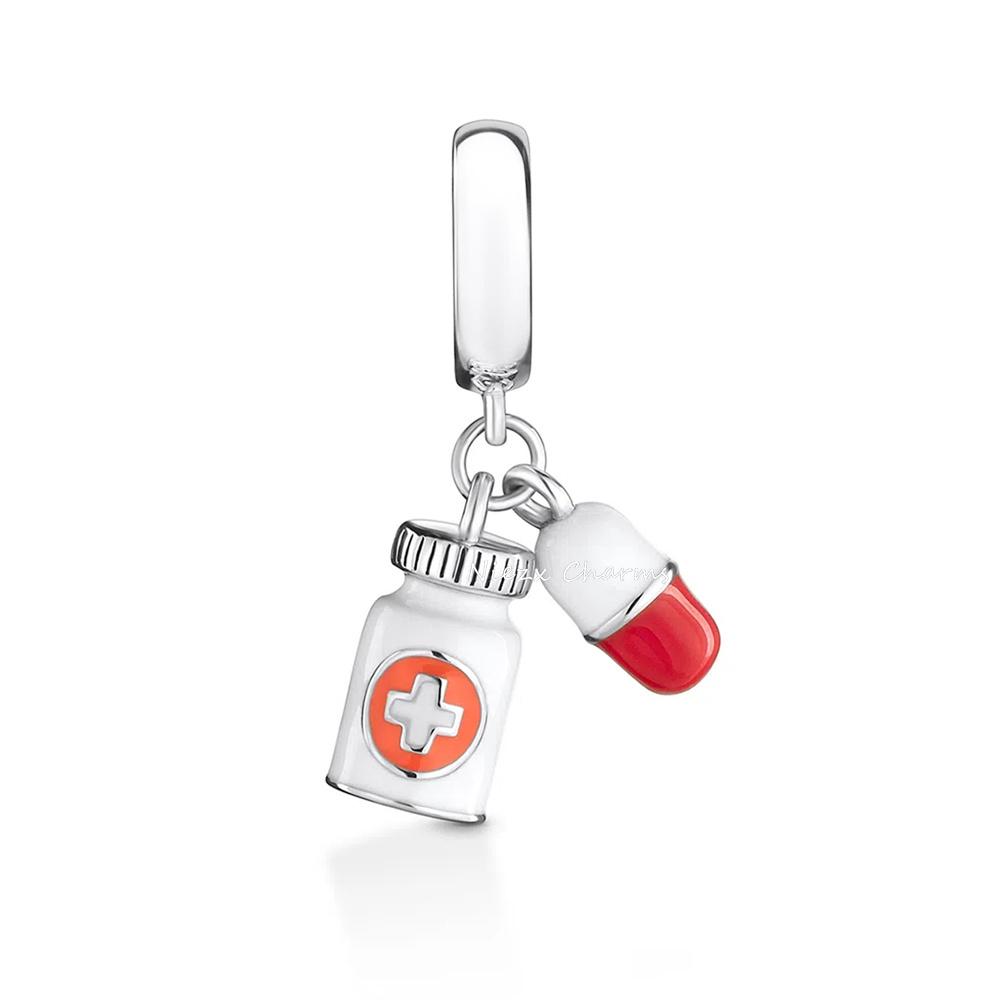 New Beautifulcopper Medical Series Pill Pink Ribbon Pendant Fit Original Diy Bracelet Necklace Fashion Accessories Gift