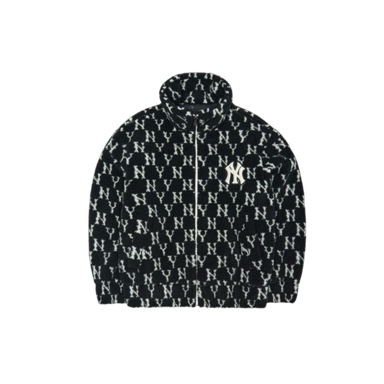 MLB FW22 Allover Logo Lambswool Zip Long Sleeve Jacket Unisex Jackets Black 3AFDM0126-50BKS