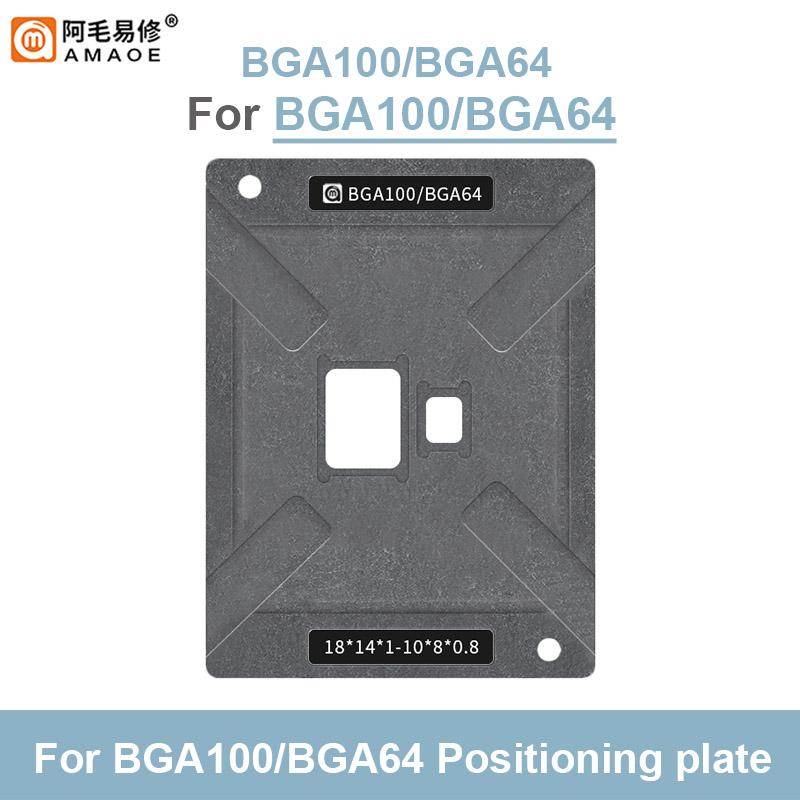 AMAOE BGA100-BGA64 Magnetic Planting Tin Platform with Position Plate Universal 52*60mm 0.15mm BGA Reballing Stencil Set