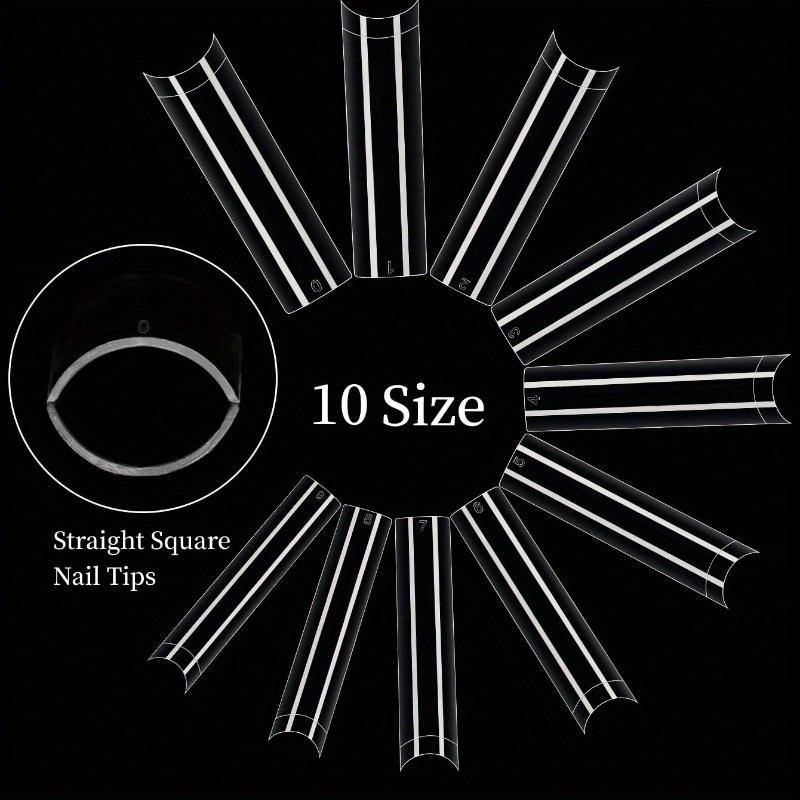 500pcs Clear Nail Tips for Acrylic Nails Professional, 3XL Extra Long Flat Tapered Square Nail Tips, 10 Sizes Half Cover Straight French Fake