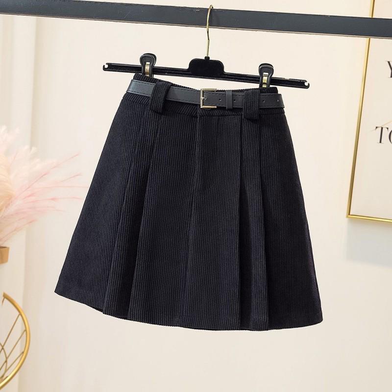 2026 Autumn/Winter Korean Academy Corduroy High-Waist A-line Pleated Skirt