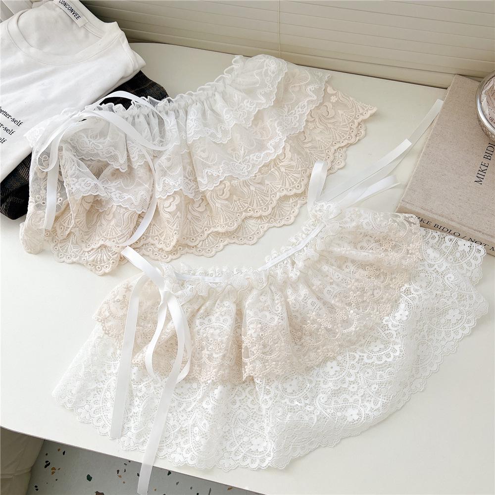White Floral Ballet Lace Mesh Half Skirt - Women's Spring/Autumn Korean Style