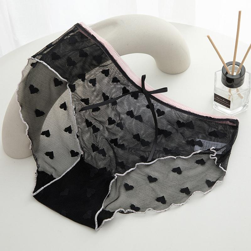 Women Lace Lingerie Transparent Sexy Panties Temptation Low-waist Briefs Ribbon L-XL Pattern Underpants Female Briefs