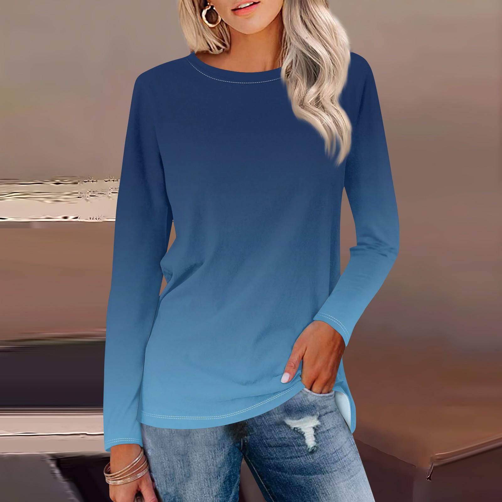 Женская рубашка с длинным рукавом и круглым вырезом с градиентным принтом — фото 8