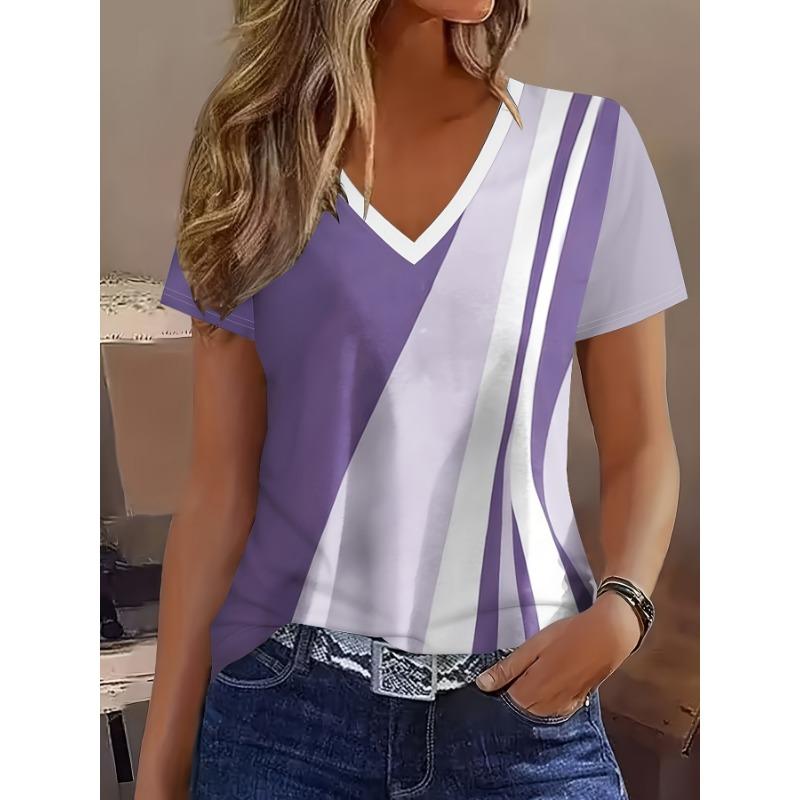Women's Fashion Casual Women's V-neck Comfortable Short Sleeved T-shirt