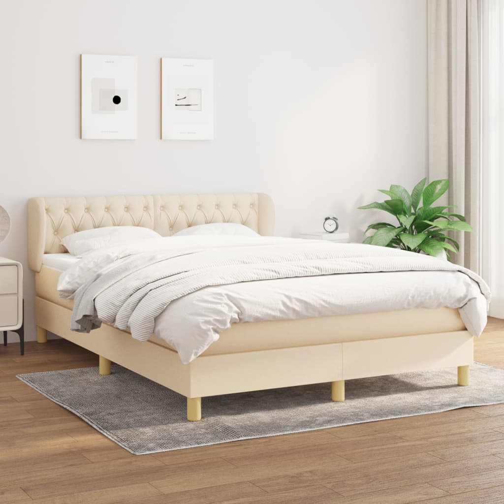 Vidaxl Continental Bed with Mattress, Cream, Fabric, 140X190 Cm