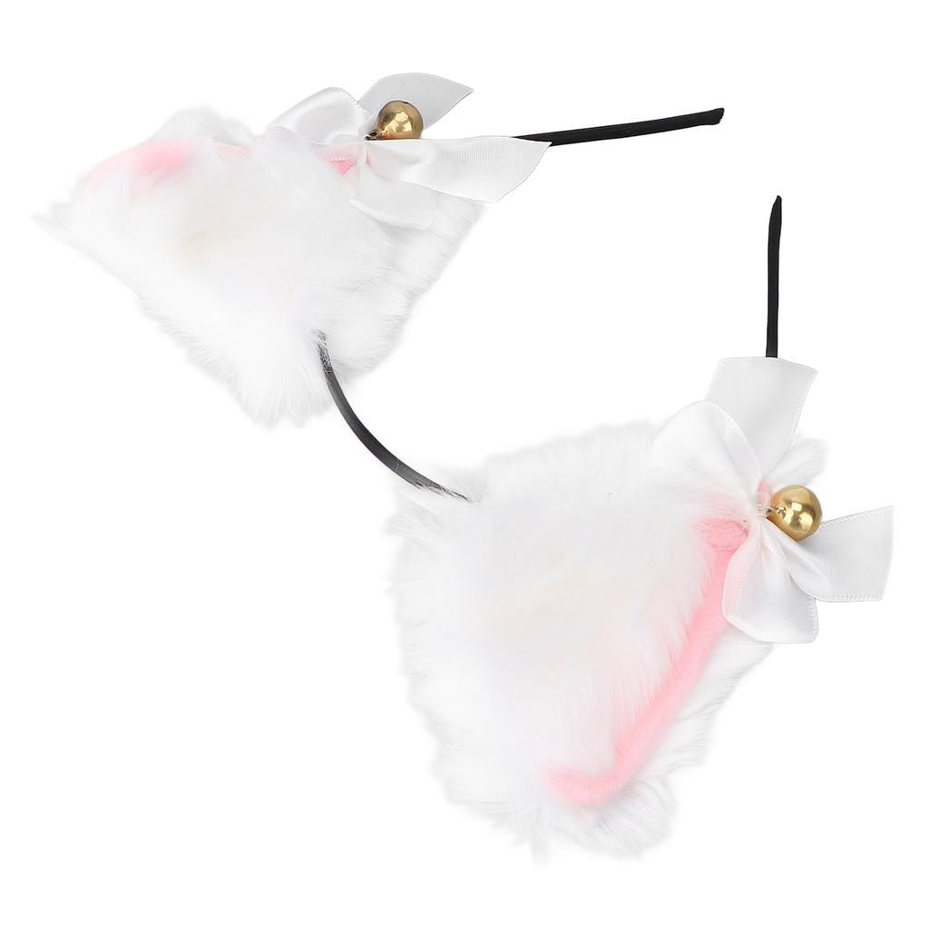 Fluffy Cat Ears Headband Cute Plush Hair Band with Bell for Halloween Cosplay Costume PartyWhite