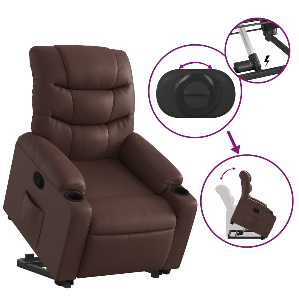 Recliner Chair with Lift Assistance Brown Faux Leather