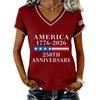 Damen Casual V-Ausschnitt Kurzarm Pullover T-Shirt 250. Jahrestag Druck Top für Unabhängigkeitstag Feier Sommerkleidung